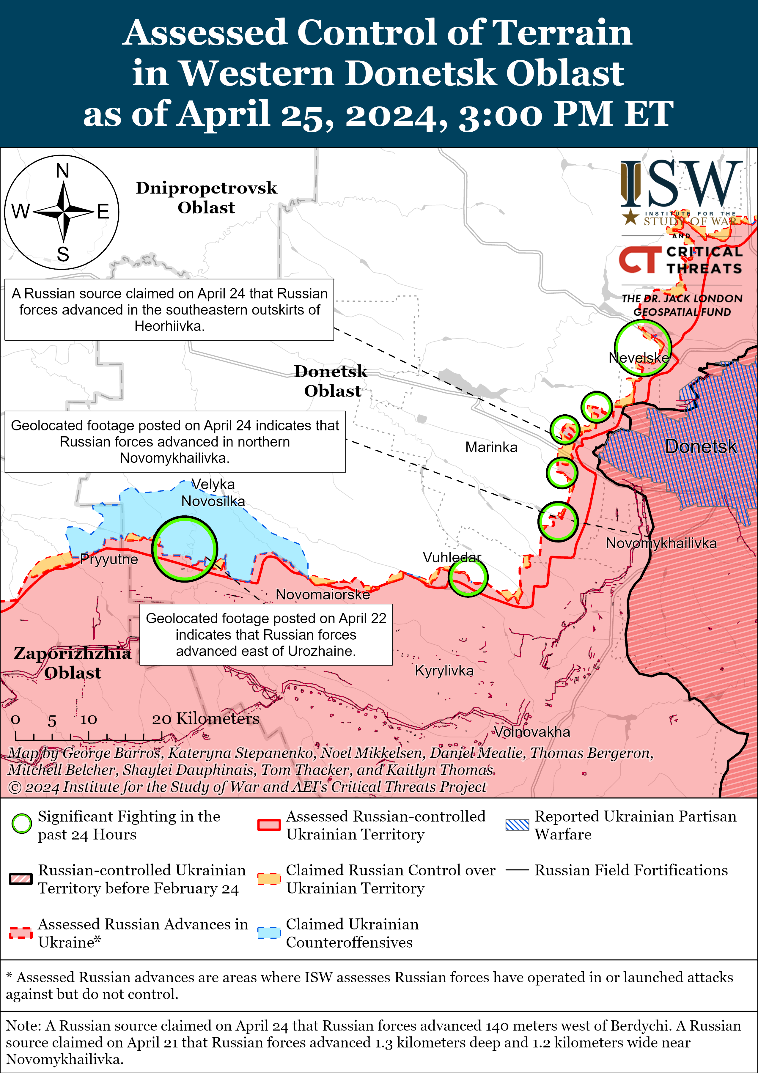 Західніше Авдіївки окупанти можуть змусити ЗСУ відійти з тактичних позицій: карти ISW
